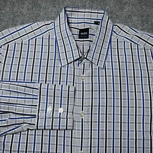 BOSS Hugo Boss Mens Regular Fit Blue Plaid Long Sleeve Button Up‎ Shirt Size L
